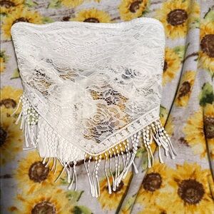 SHEIN White Lace Fringe Top